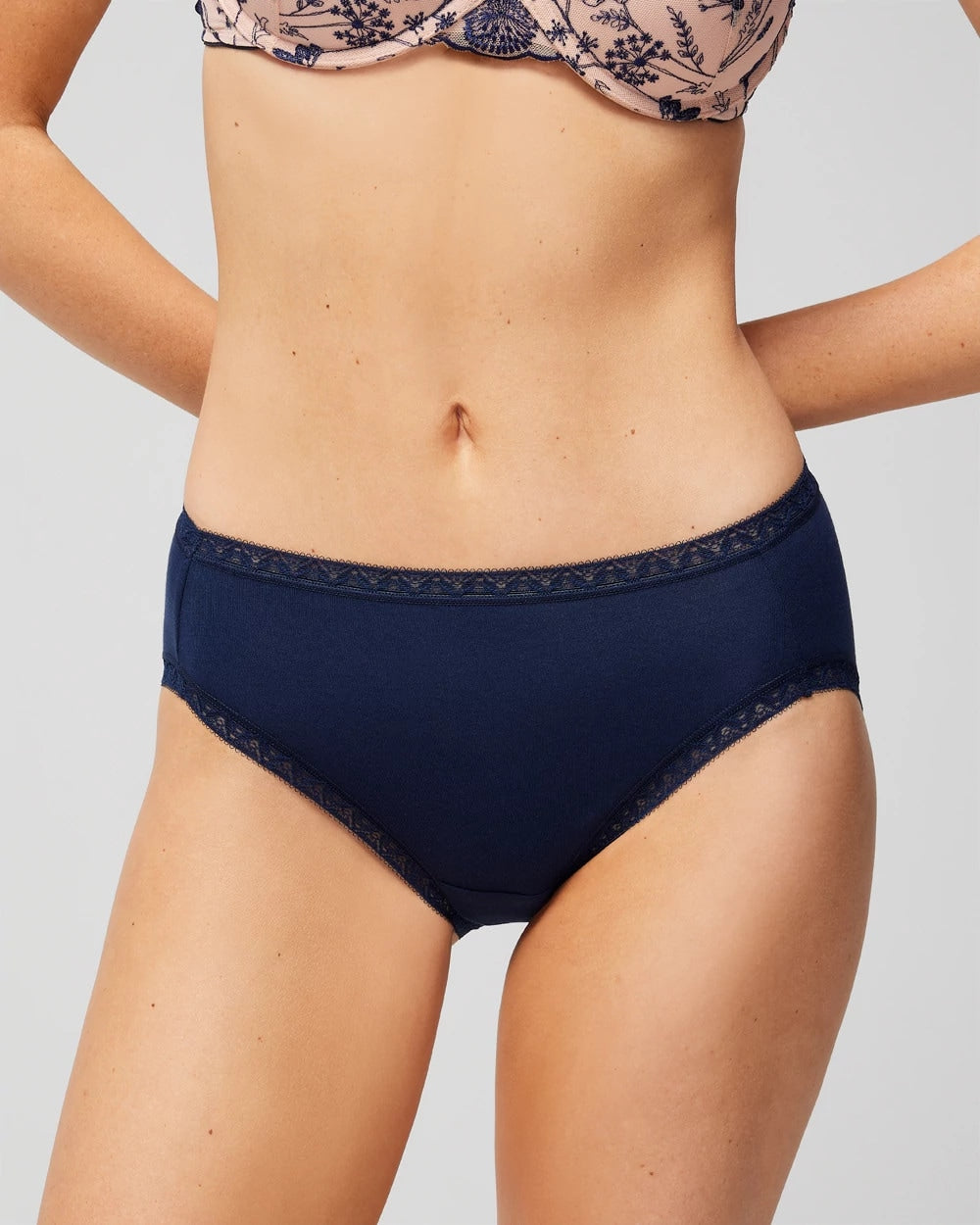 Soma Cotton High-Leg Brief Panty with Lace Trim