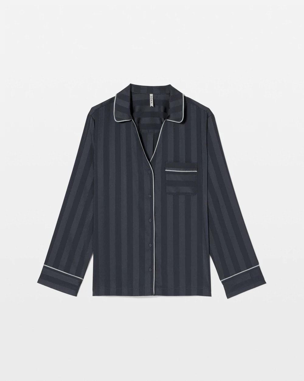 Soma Shadow Stripe Long Sleeve Pajama Notch Collar Top