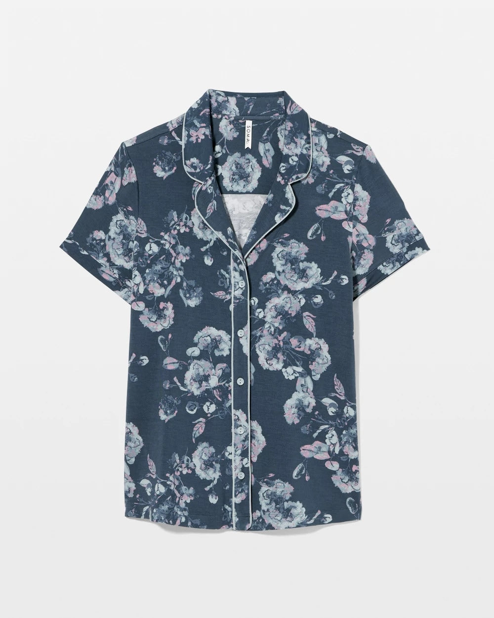 Soma Piped Short Sleeve Notch Collar Pajama Top
