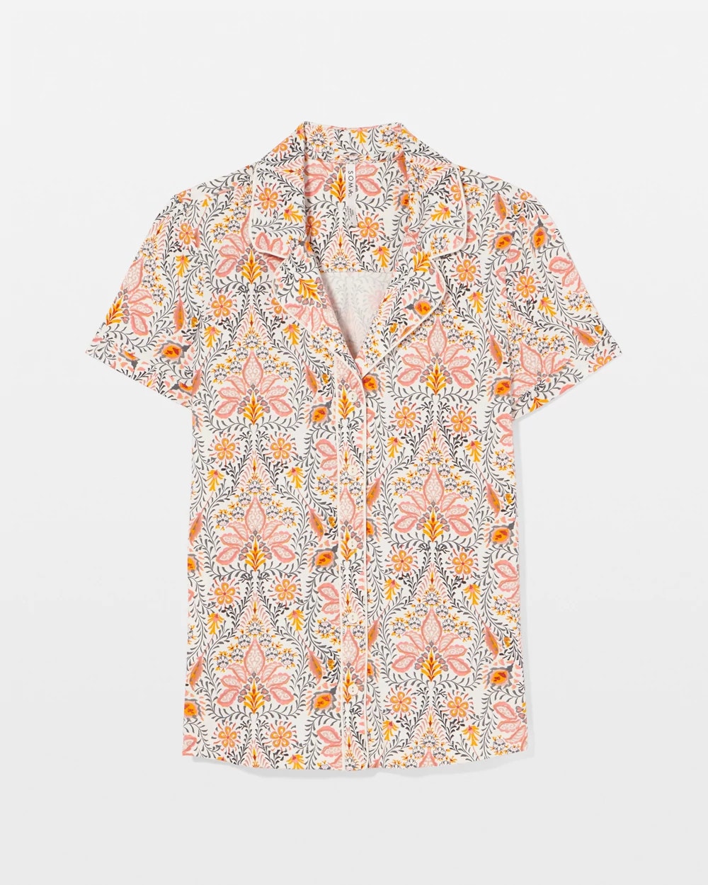 Soma Piped Short Sleeve Notch Collar Pajama Top