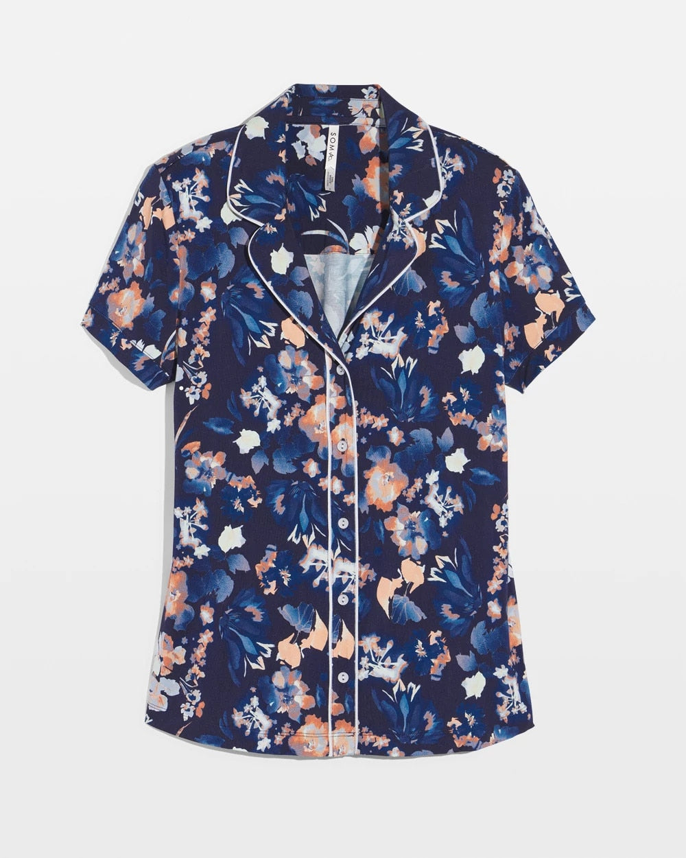 Soma Piped Short Sleeve Notch Collar Pajama Top