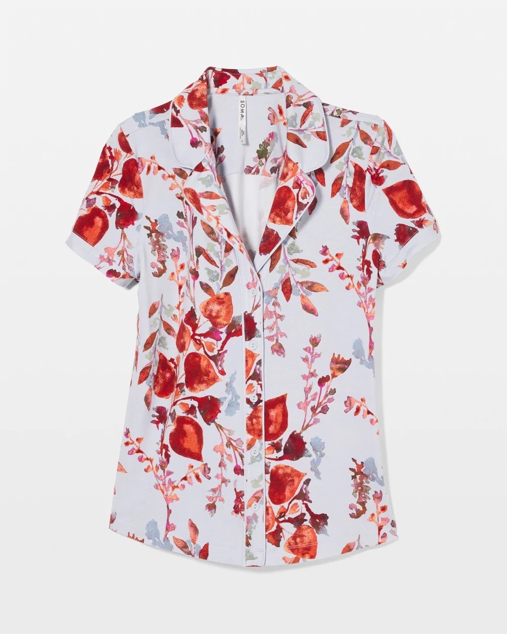 Soma Piped Short Sleeve Notch Collar Pajama Top