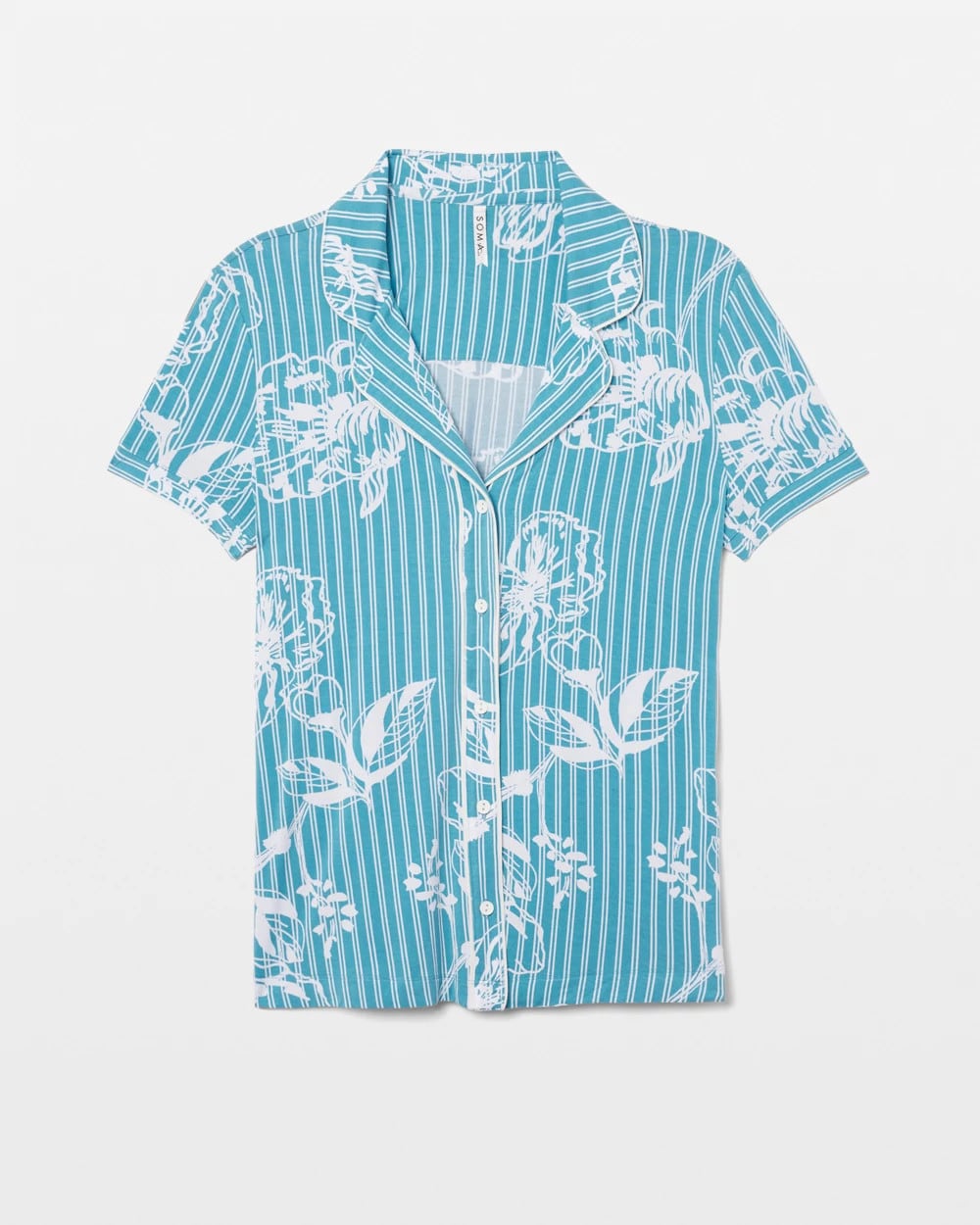 Soma Piped Short Sleeve Notch Collar Pajama Top