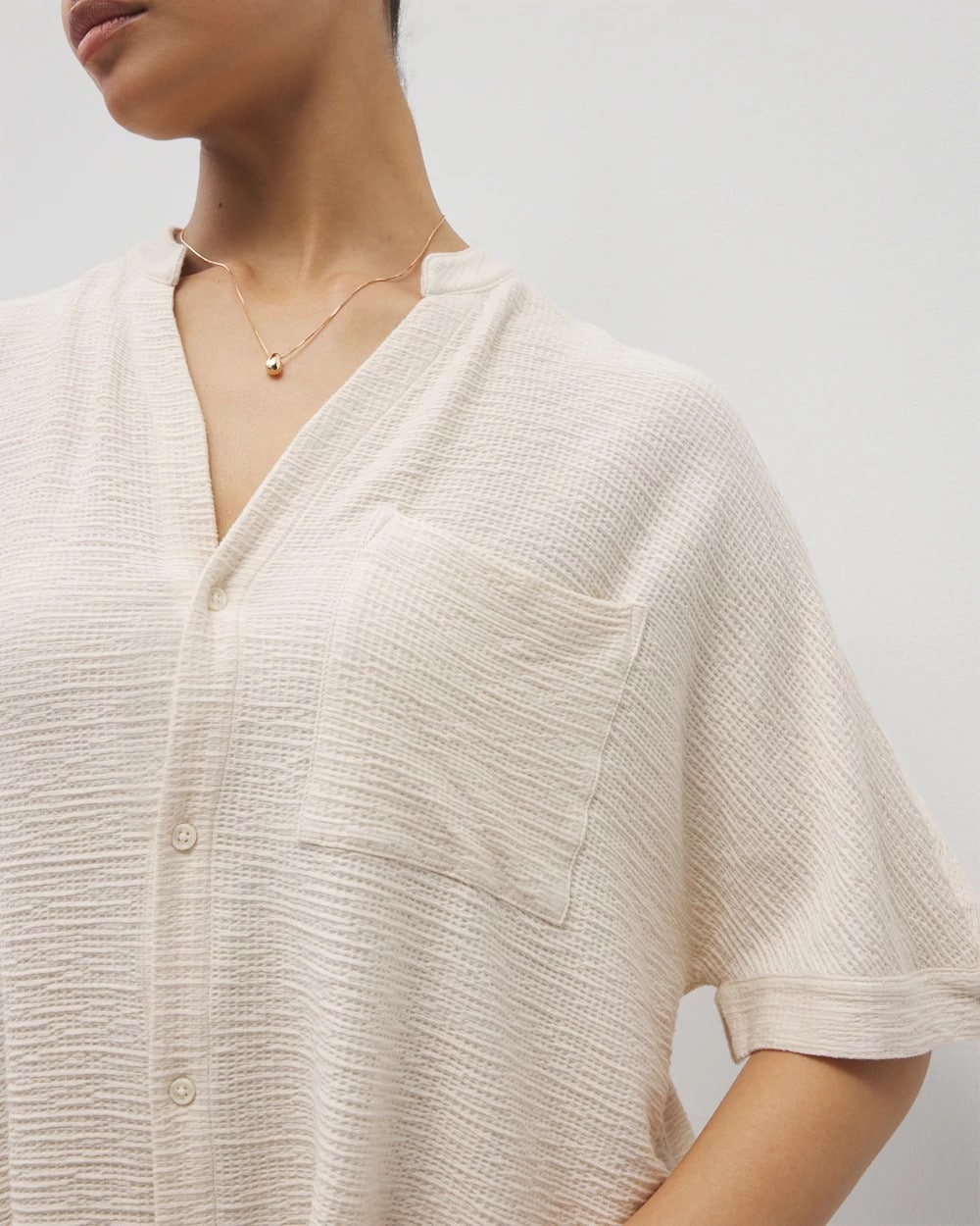 Soma Crinkle Knit Relaxed Button-Up Top