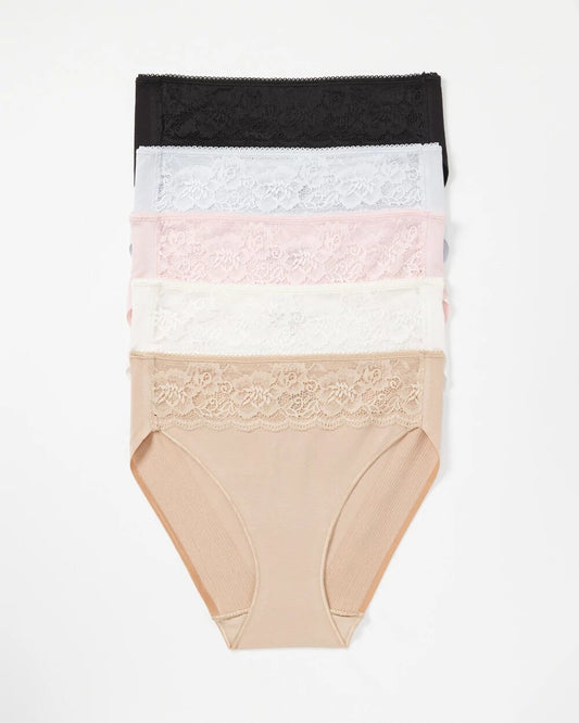 Soma Cotton Blend High-Leg Panty with Lace 5 Pack