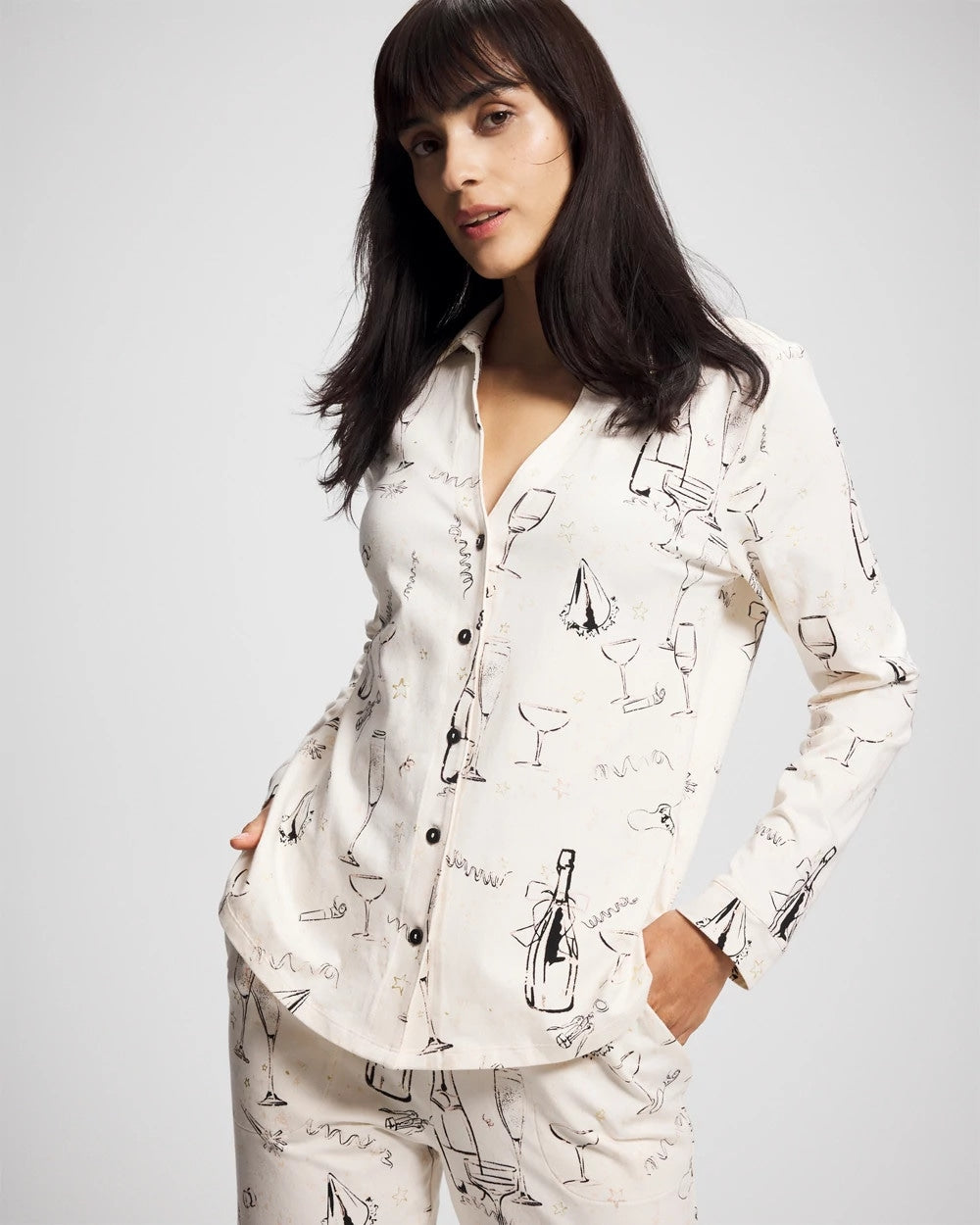Soma Long-Sleeve Notch Collar Pajama Top