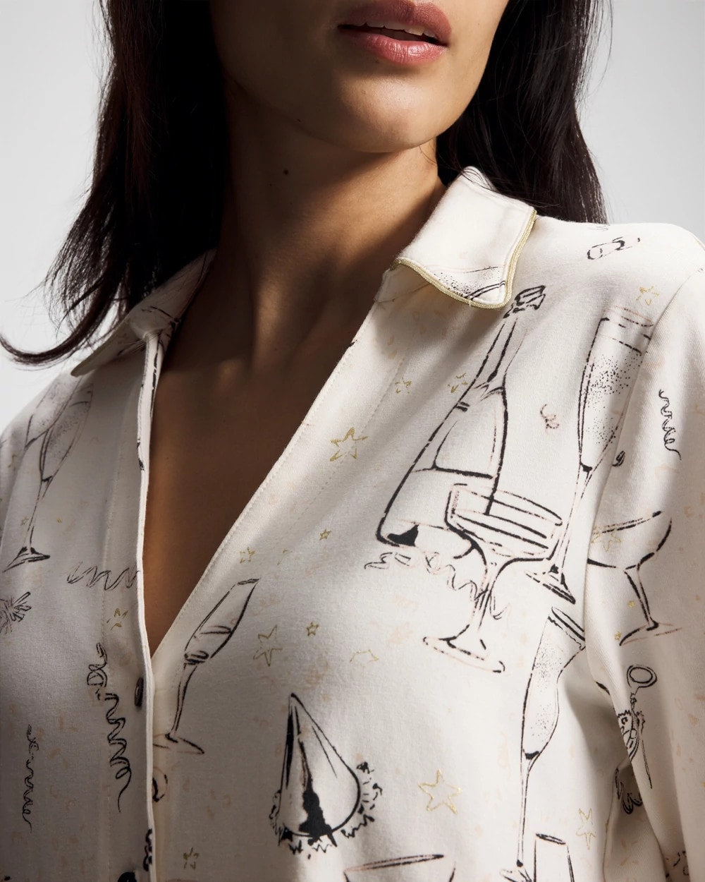 Soma Long-Sleeve Notch Collar Pajama Top
