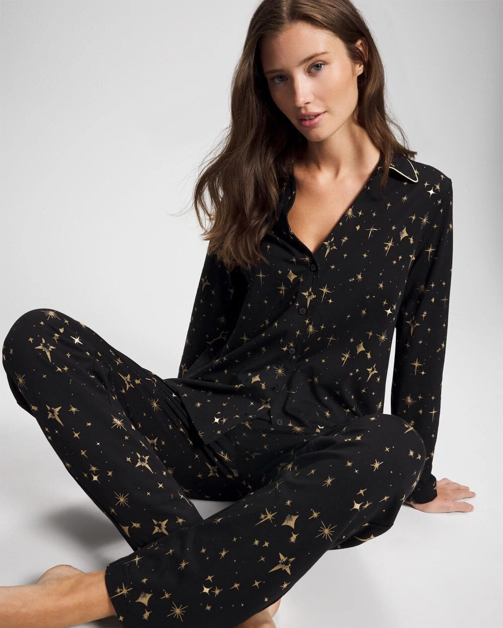 Soma Long-Sleeve Notch Collar Pajama Top