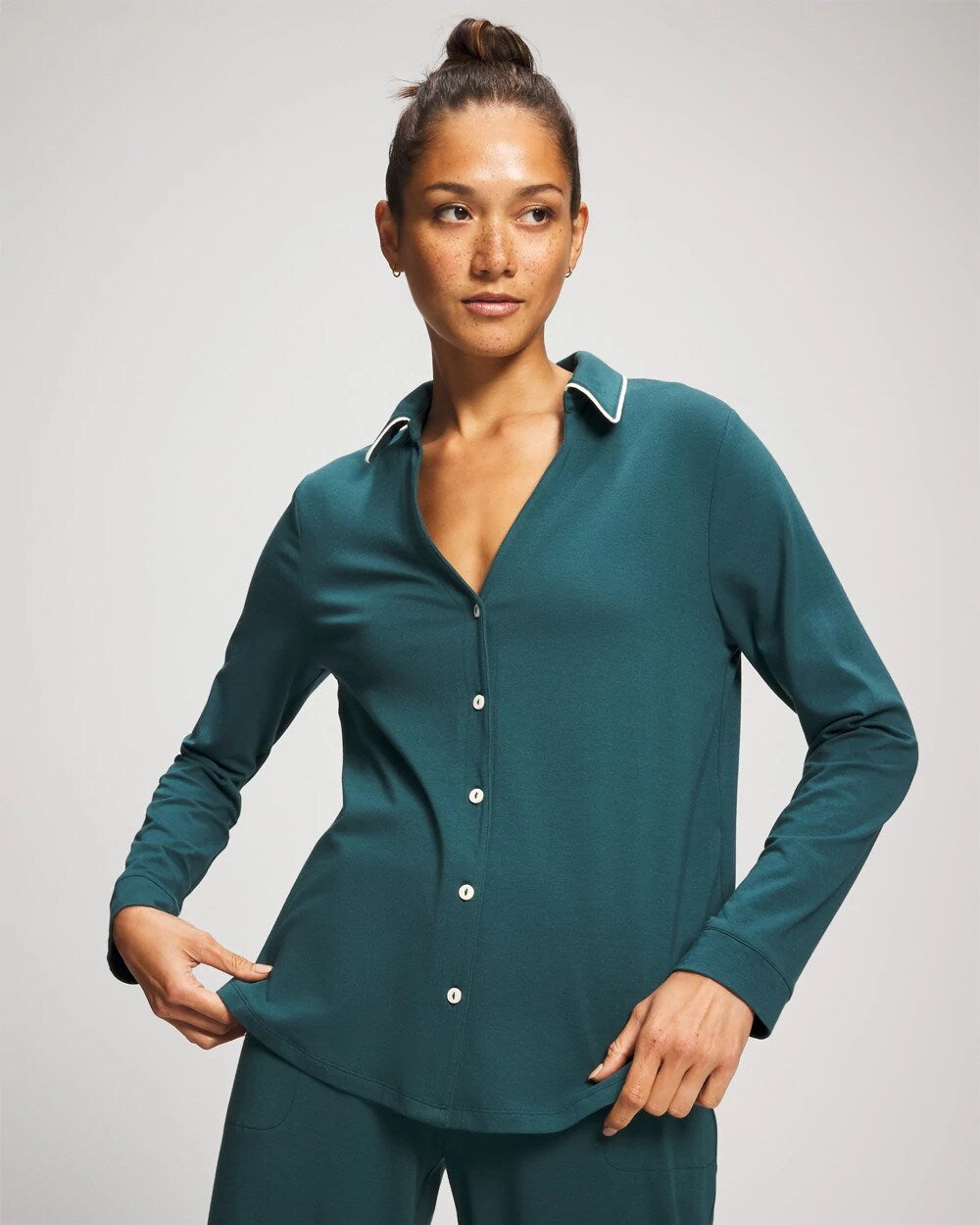 Soma Long-Sleeve Notch Collar Pajama Top