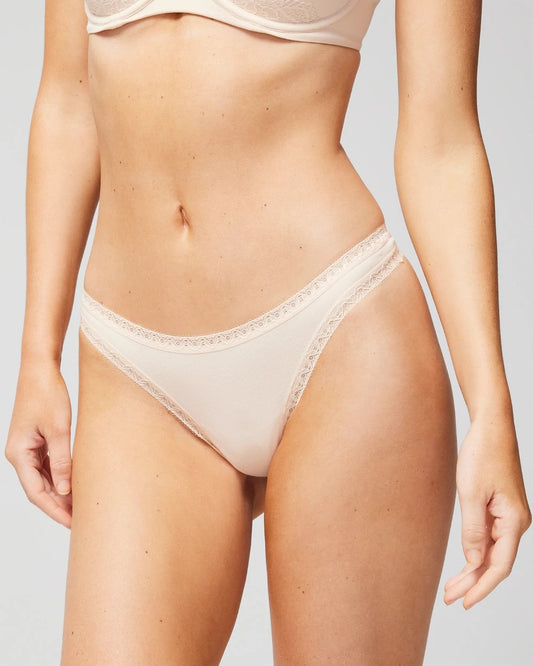 Soma Cotton Thong Panty with Lace Trim