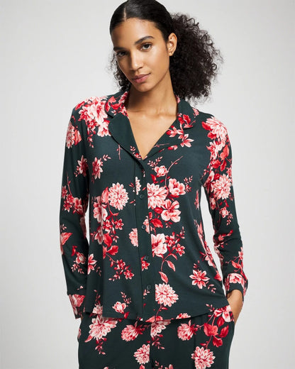 Soma Cool Nights Long Sleeve Notch Collar with Piped Placket Pajama Top