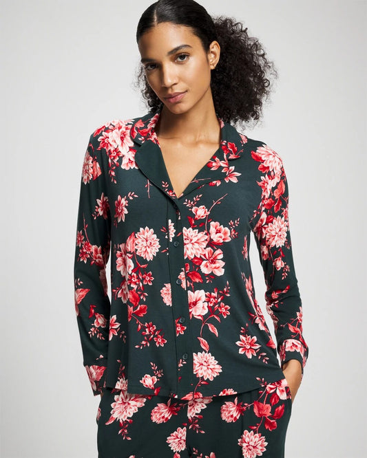 Soma Cool Nights Long Sleeve Notch Collar with Piped Placket Pajama Top