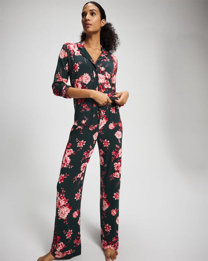 Soma Cool Nights Long Sleeve Notch Collar with Piped Placket Pajama Top