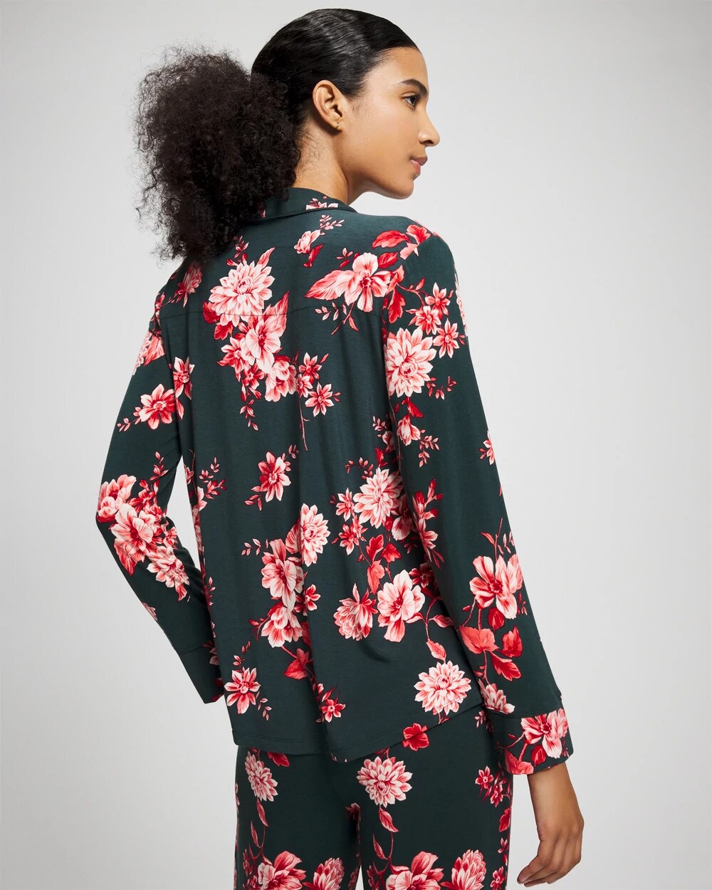 Soma Cool Nights Long Sleeve Notch Collar with Piped Placket Pajama Top