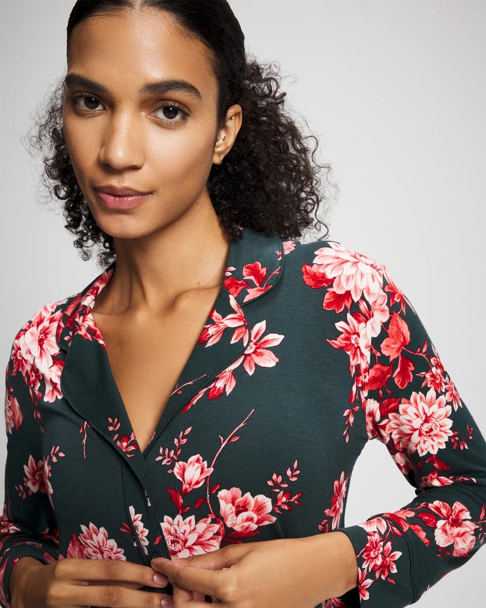 Soma Cool Nights Long Sleeve Notch Collar with Piped Placket Pajama Top