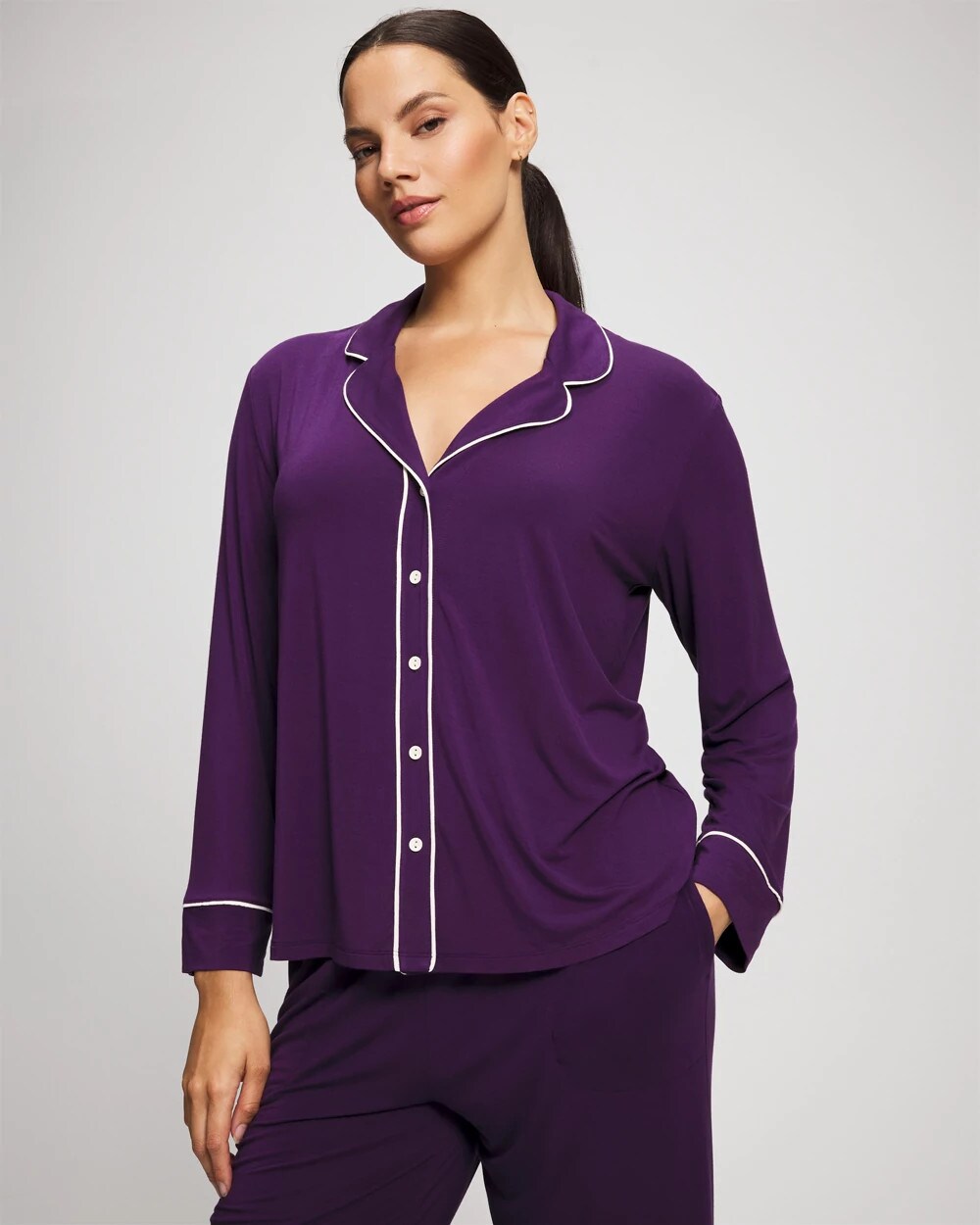 Soma Long Sleeve Notch Collar w/ Piped Placket Pajama Top