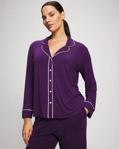 Soma Long Sleeve Notch Collar w/ Piped Placket Pajama Top