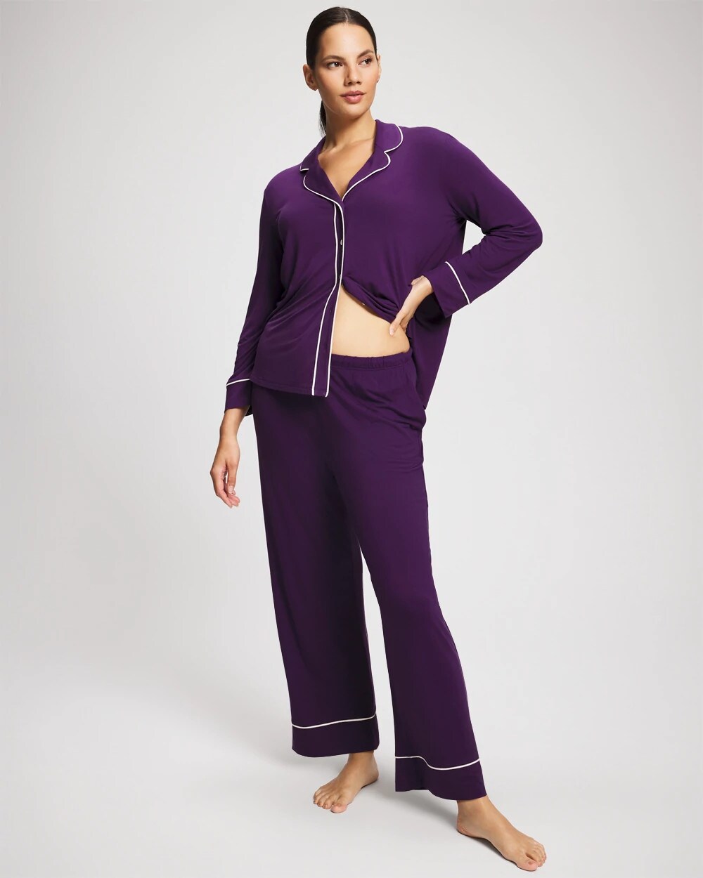 Soma Long Sleeve Notch Collar w/ Piped Placket Pajama Top