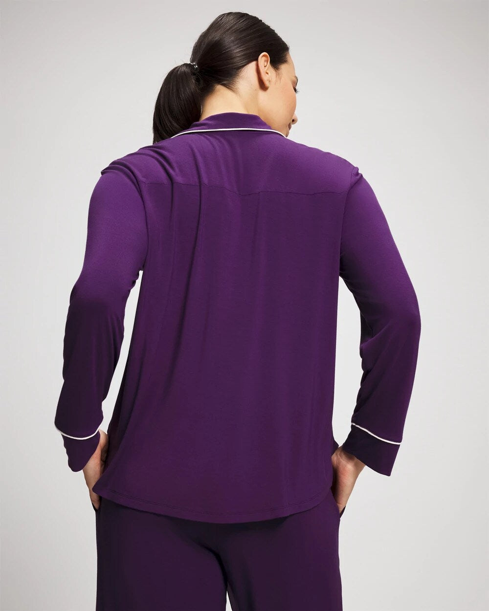 Soma Long Sleeve Notch Collar w/ Piped Placket Pajama Top