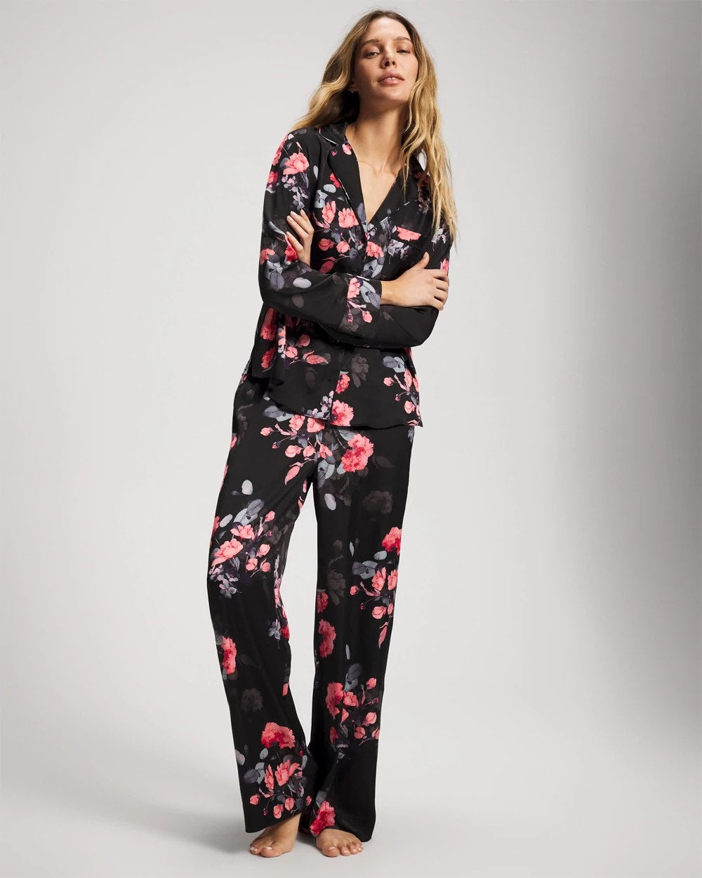Soma Long Sleeve Notch Collar Pajama Top