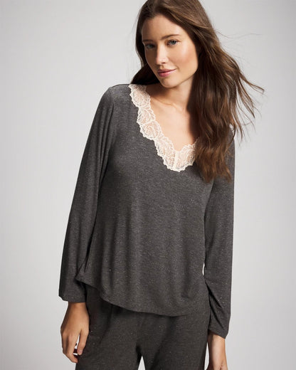 Soma Lace Trim Long Sleeve Pajama Top