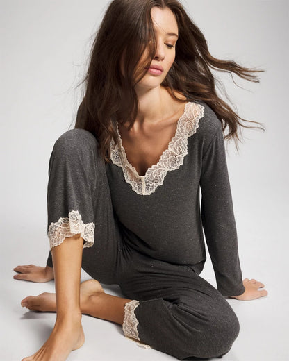 Soma Lace Trim Long Sleeve Pajama Top