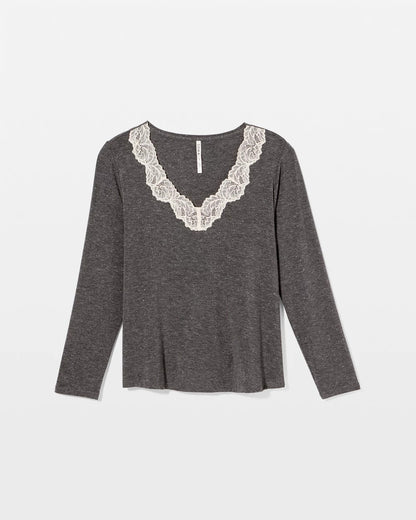 Soma Lace Trim Long Sleeve Pajama Top