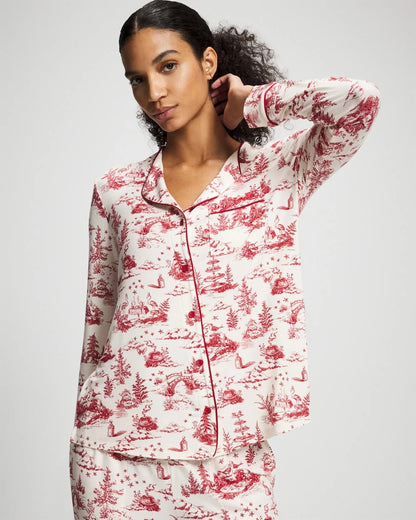 Soma Piped Long-Sleeve Notch Pajama Top