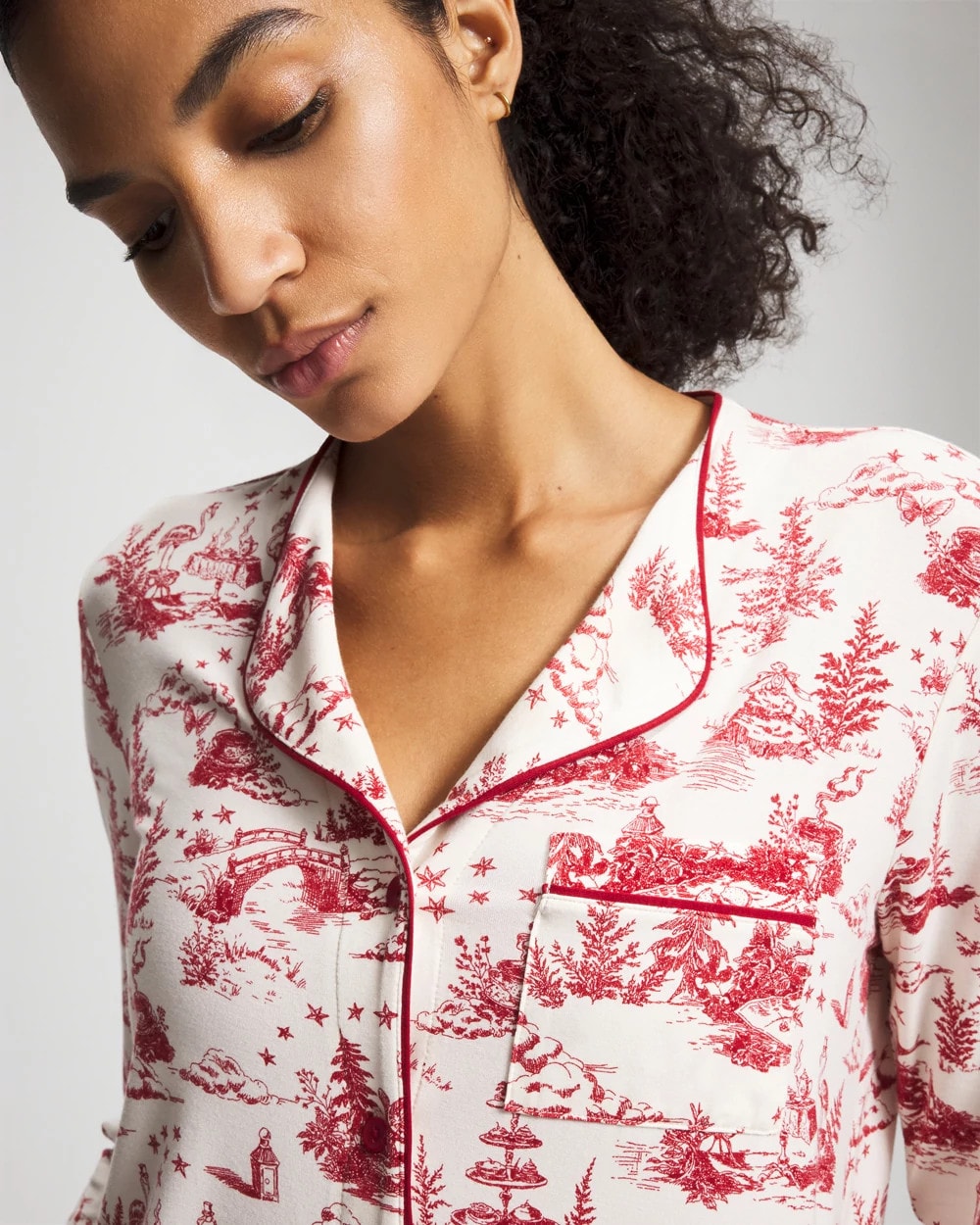 Soma Piped Long-Sleeve Notch Pajama Top