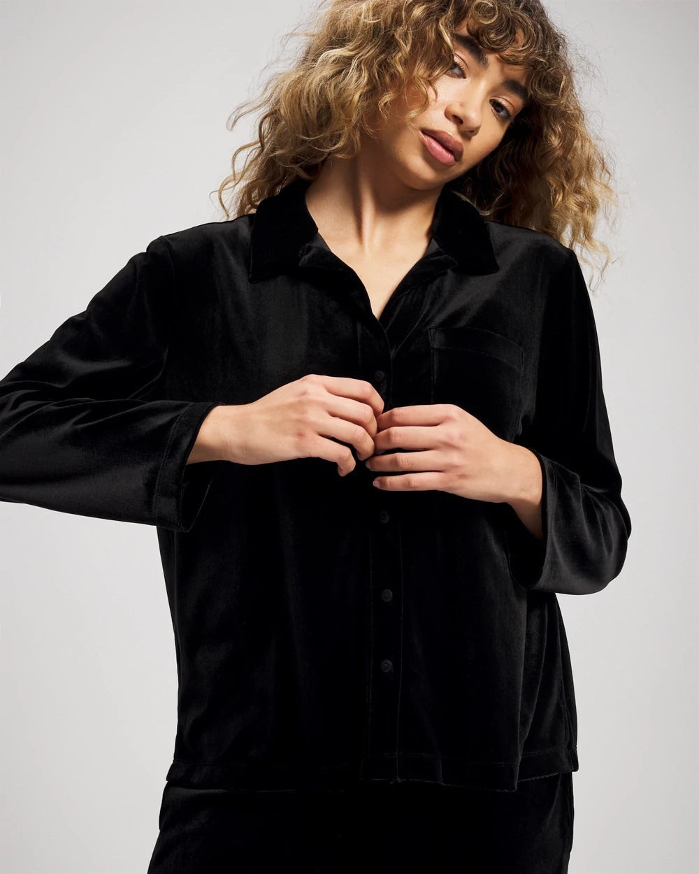 Soma Velvet Long Sleeve Notch Collar Pajama Top