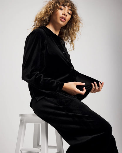 Soma Velvet Long Sleeve Notch Collar Pajama Top