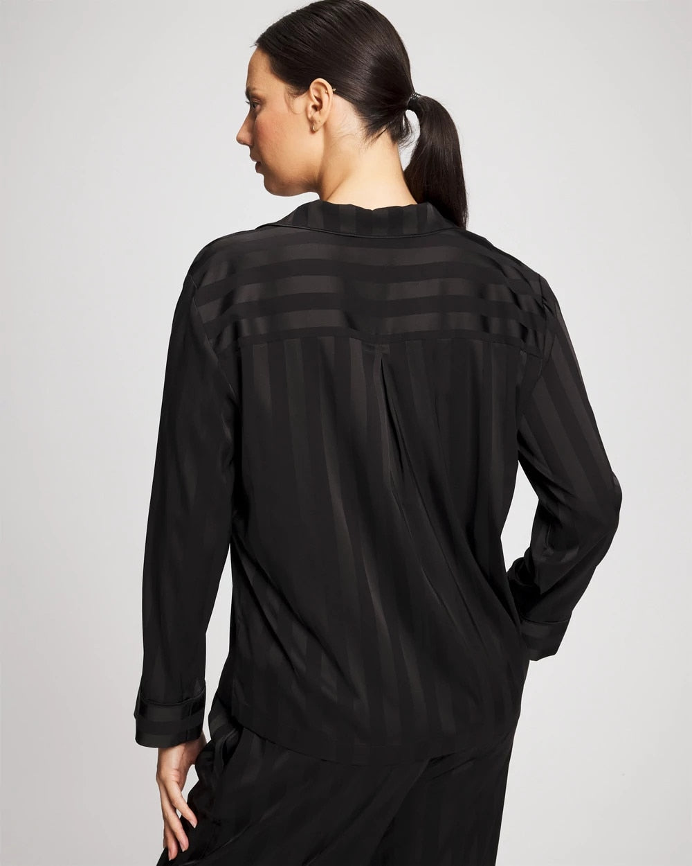 Soma Shadow Stripe Long Sleeve Pajama Notch Collar Top