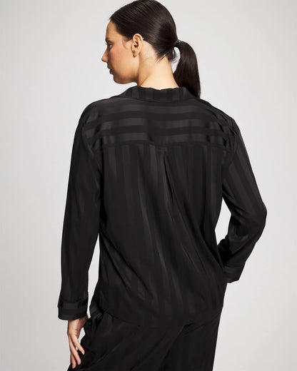Soma Shadow Stripe Long Sleeve Pajama Notch Collar Top