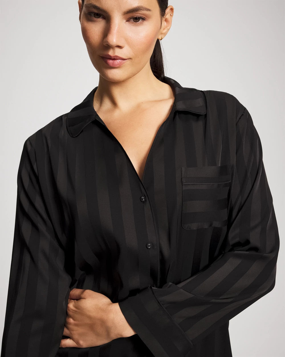 Soma Shadow Stripe Long Sleeve Pajama Notch Collar Top
