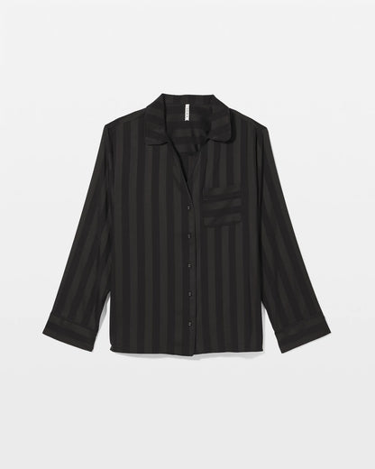 Soma Shadow Stripe Long Sleeve Pajama Notch Collar Top