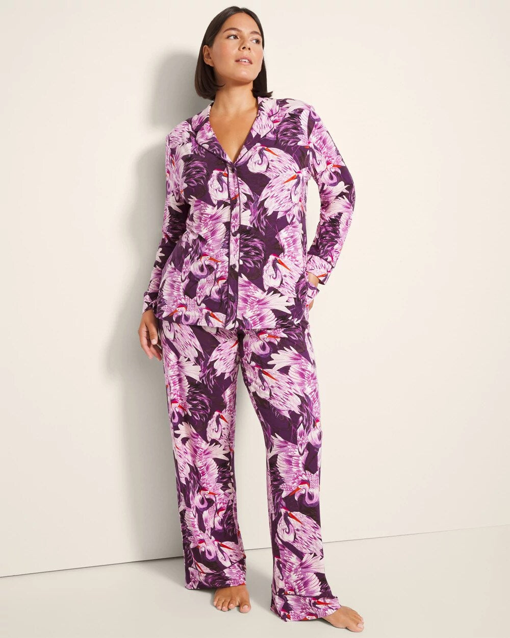 Soma Long-Sleeve Printed Notch Collar Pajama Top
