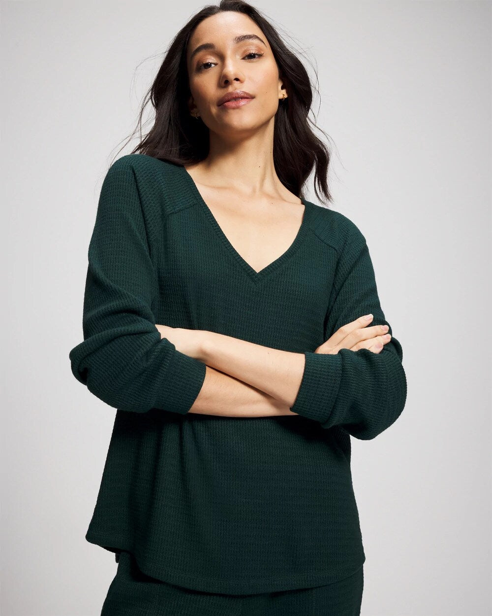 Soma Cozy Waffle Long Sleeve V-Neck Pajama Top