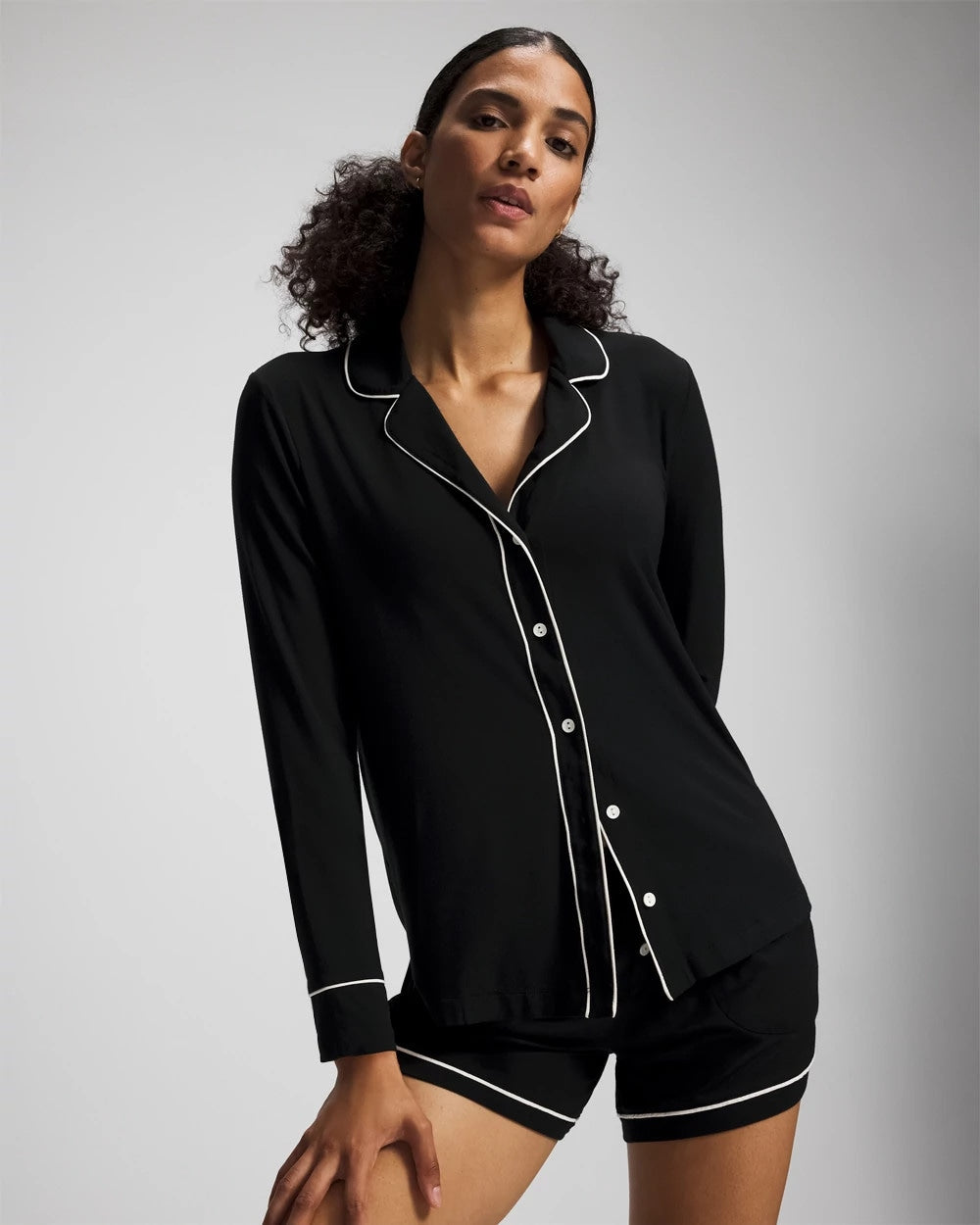 Soma Long-Sleeve Notch Collar Pajama Top