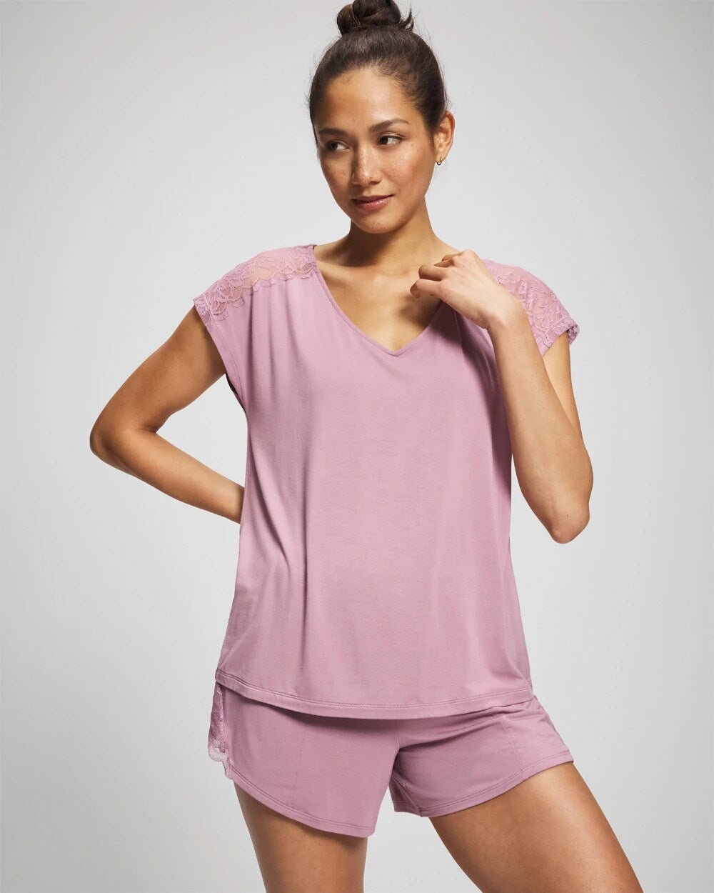 Soma Short Sleeve Lace Pajama Tee