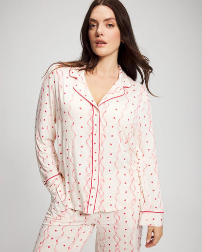 Soma Cool Nights Long Sleeve Notch Collar with Piped Placket Pajama Top