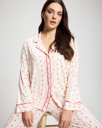 Soma Cool Nights Long Sleeve Notch Collar with Piped Placket Pajama Top