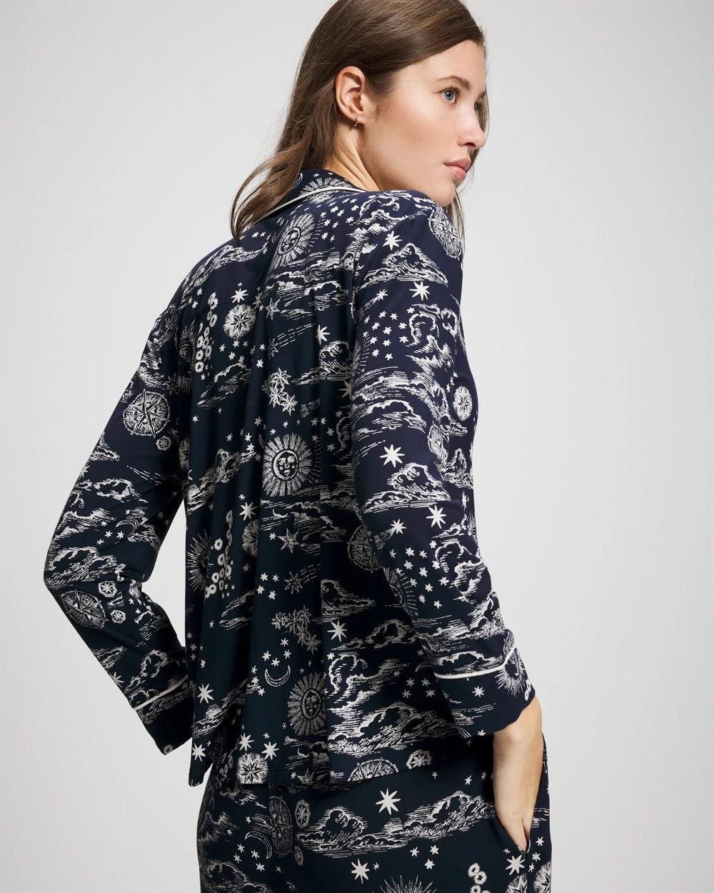 Soma Cool Nights Long Sleeve Notch Collar with Piped Placket Pajama Top