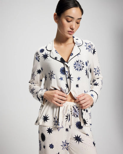 Soma Cool Nights Long Sleeve Notch Collar with Piped Placket Pajama Top