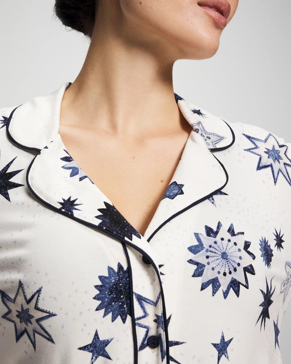 Soma Cool Nights Long Sleeve Notch Collar with Piped Placket Pajama Top