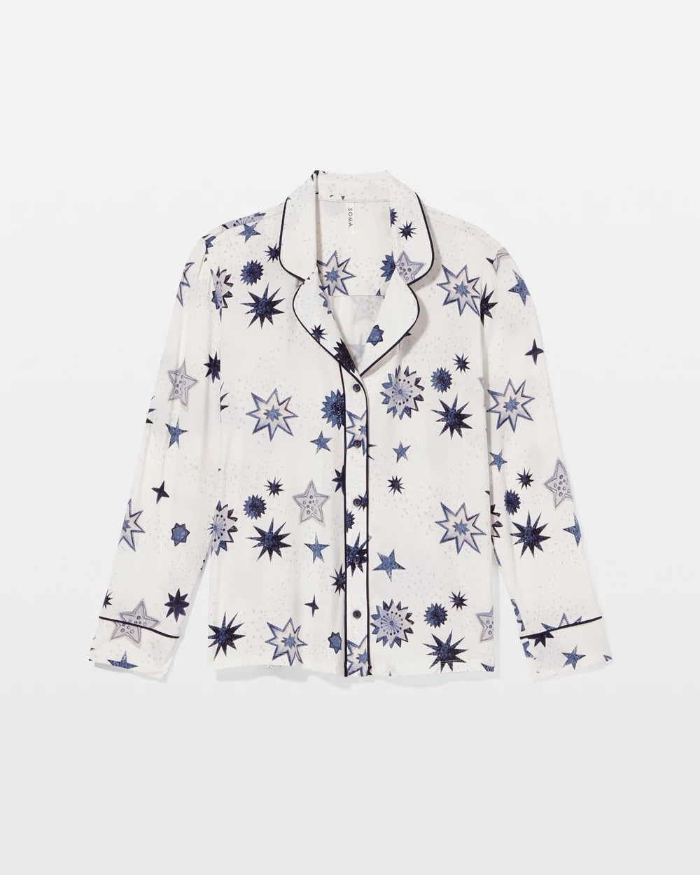 Soma Cool Nights Long Sleeve Notch Collar with Piped Placket Pajama Top
