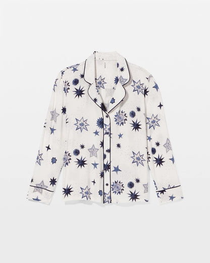 Soma Cool Nights Long Sleeve Notch Collar with Piped Placket Pajama Top