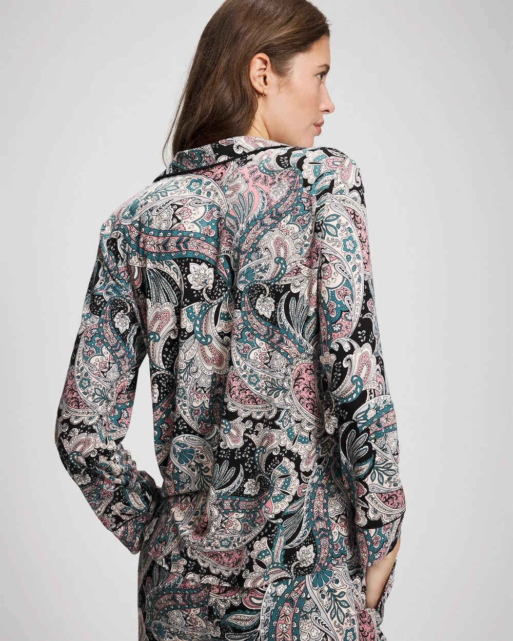 Soma Cool Nights Long Sleeve Notch Collar with Piped Placket Pajama Top