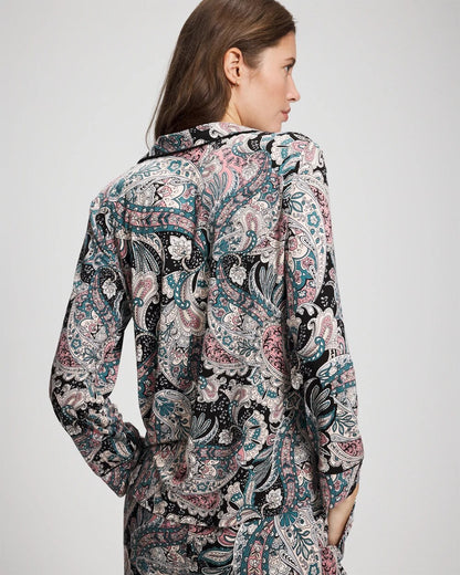 Soma Cool Nights Long Sleeve Notch Collar with Piped Placket Pajama Top