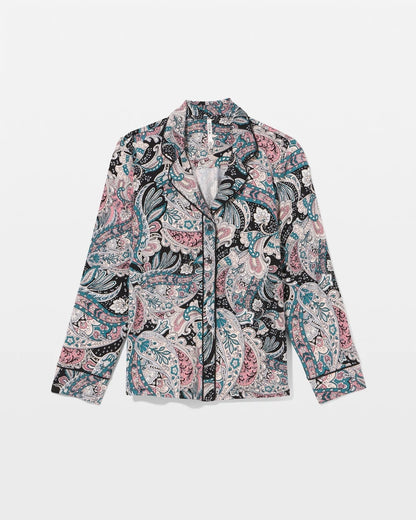 Soma Cool Nights Long Sleeve Notch Collar with Piped Placket Pajama Top