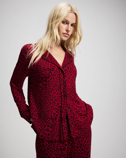 Soma Cool Nights Long Sleeve Notch Collar with Piped Placket Pajama Top